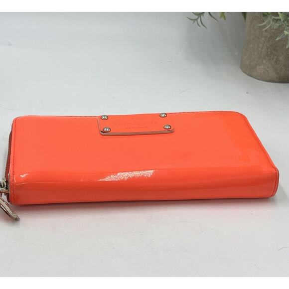 Kate Spade New York Neda Wellesley Leather Neon Orange White Full Zip Wallet - Picture 9 of 14